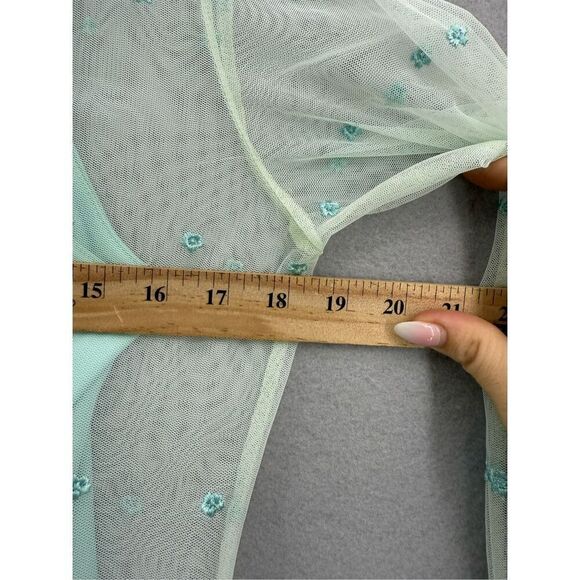 Vintage Y2K Hugo Buscati Mint Blue Mesh Embroidered Eyelet Shirt Dress  Sizs S - Picture 7 of 9